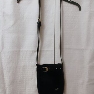Beijo Black Patent Faux Leather Crossbody Bag with Buckle